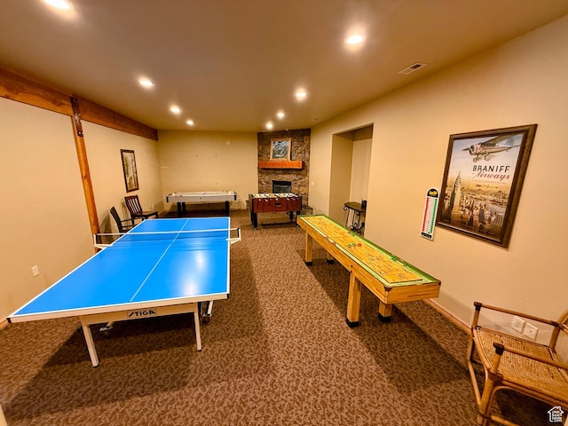 5060 E Lake View Dr N Unit 1108, Eden, UT 84310 - recreation room with recessed lighting, carpet, and a stone fireplace