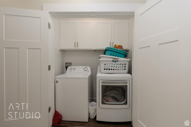 1619 N 1320 E, Payson, UT 84651 - laundry room with washing machine and dryer, cabinet space, and dark wood-style flooring
