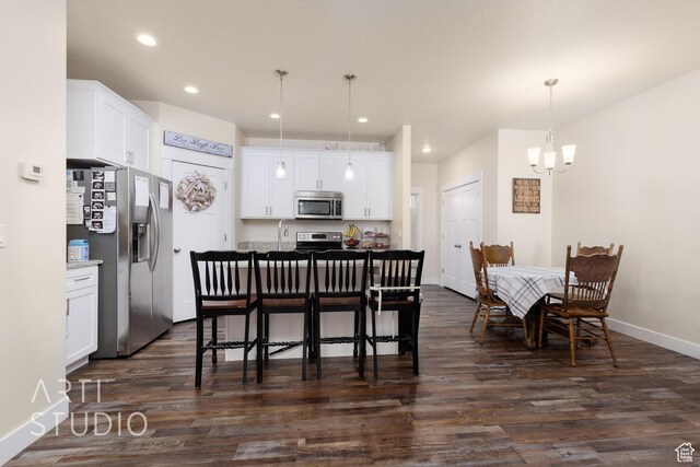 1619 N 1320 E, Payson, UT 84651 - dining room featuring dark wood-style floors, a chandelier, and recessed lighting