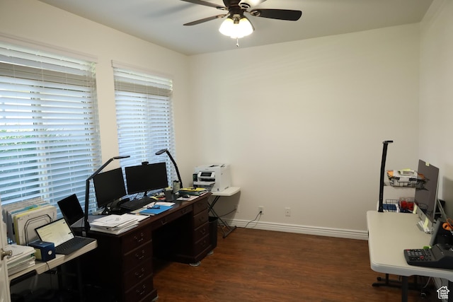 2681 N 3375 W, Plain City, UT 84404 - home office with a ceiling fan, dark wood finished floors, and plenty of natural light