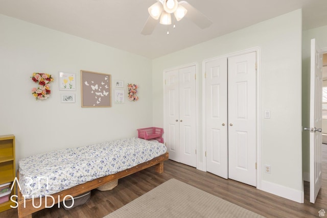 785 N Homestead St, Hildale, UT 84784 - bedroom with wood finished floors, two closets, and ceiling fan