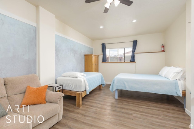 785 N Homestead St, Hildale, UT 84784 - bedroom featuring light wood-style floors, recessed lighting, and a ceiling fan