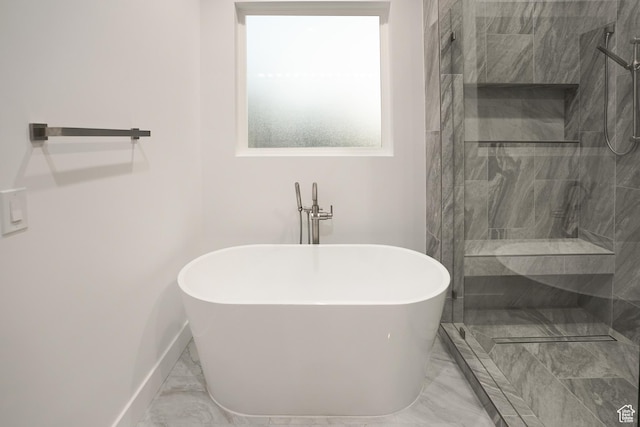 9281 E Rdg Pine Dr, Heber City, UT 84032 - full bathroom with marble finish floors, a freestanding tub, and a tile shower