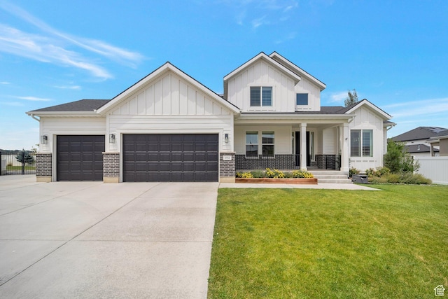 3552 W 2950 N, Lehi, UT 84043 - modern farmhouse style home featuring board and batten siding, covered porch, an attached garage, and concrete driveway