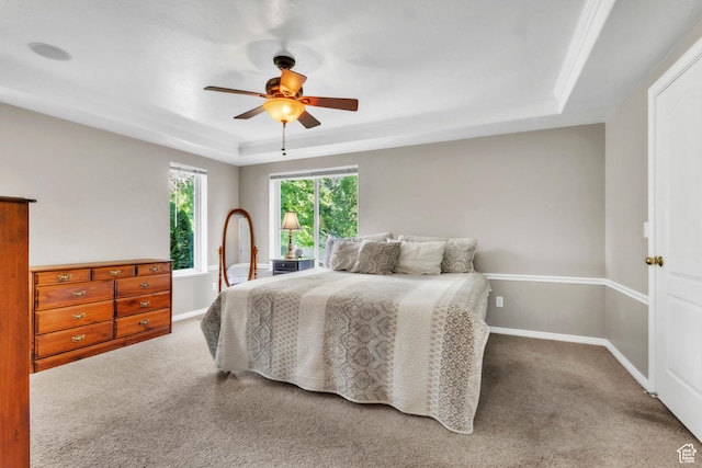 1630 N Camelot Dr E, North Logan, UT 84341 - carpeted bedroom with a raised ceiling and ceiling fan