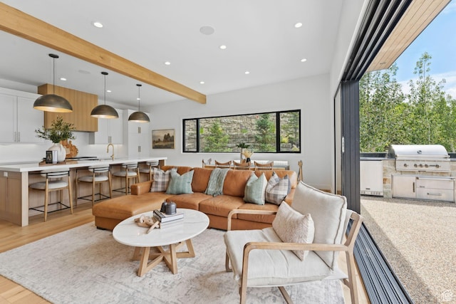 1400 Weber Wild Rd, Oakley, UT 84055 - living room featuring light wood-type flooring, recessed lighting, and beam ceiling