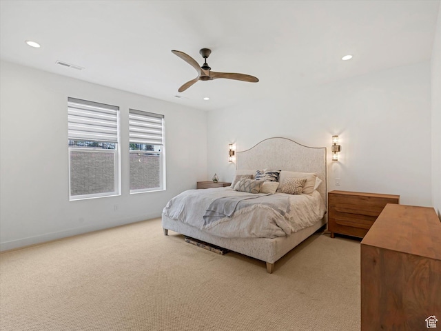 5796 N Valley View Rd, Lehi, UT 84043 - bedroom with light carpet, recessed lighting, and ceiling fan