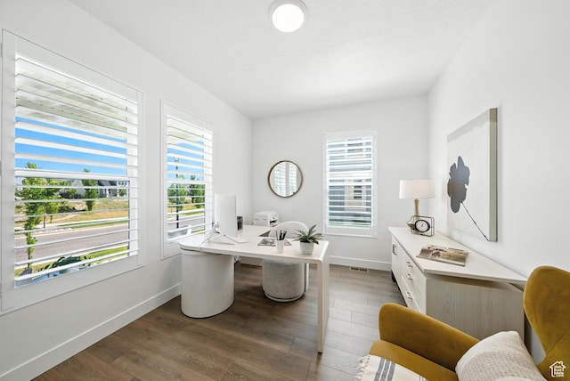 6331 W Copper Hawk Dr, South Jordan, UT 84009 - dining space featuring an office area, plenty of natural light, and dark wood-style flooring