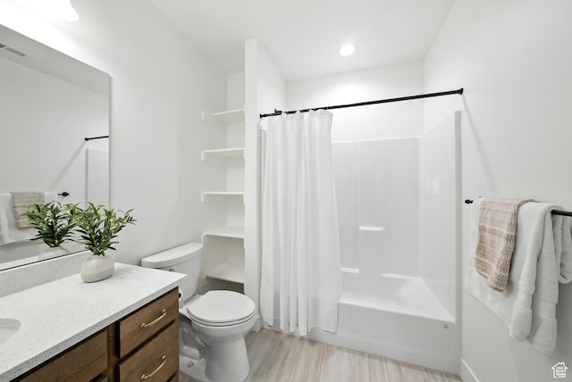 6331 W Copper Hawk Dr, South Jordan, UT 84009 - bathroom featuring vanity, shower / tub combo with curtain, and wood finished floors