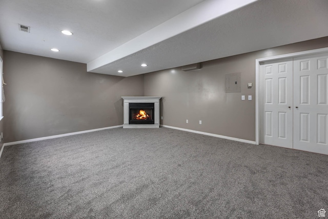 3152 W Davencourt Loop, Lehi, UT 84043 - finished basement featuring carpet, a warm lit fireplace, recessed lighting, and electric panel
