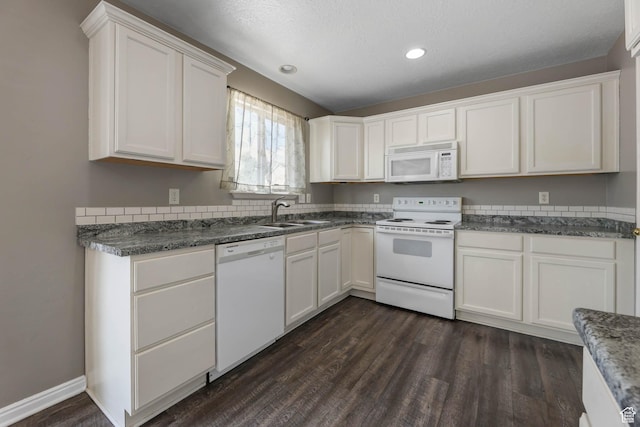 3152 W Davencourt Loop, Lehi, UT 84043 - kitchen featuring white appliances, dark wood-type flooring, white cabinets, and recessed lighting