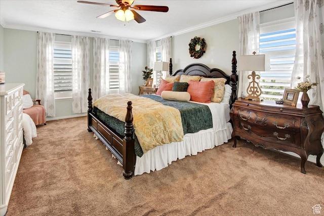 955 Mink Cir N, Salt Lake, UT 84054 - bedroom with light carpet, crown molding, and ceiling fan