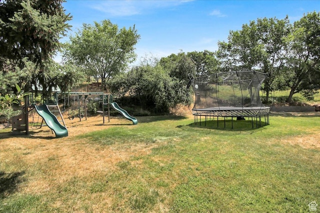 955 Mink Cir N, Salt Lake, UT 84054 - view of green lawn featuring a trampoline