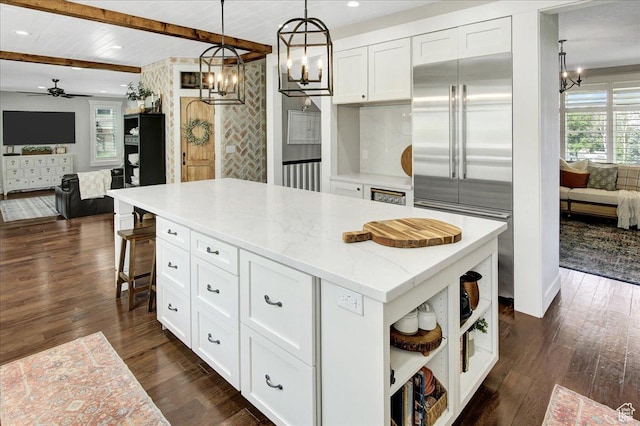 955 Mink Cir N, Salt Lake, UT 84054 - kitchen featuring stainless steel built in fridge, a chandelier, open shelves, white cabinetry, and recessed lighting