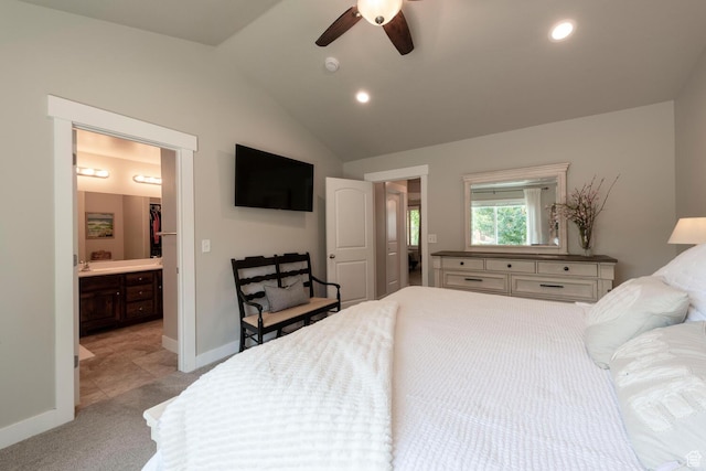 2071 S 500 E, Heber City, UT 84032 - bedroom with light carpet, lofted ceiling, recessed lighting, a walk in closet, and ensuite bath