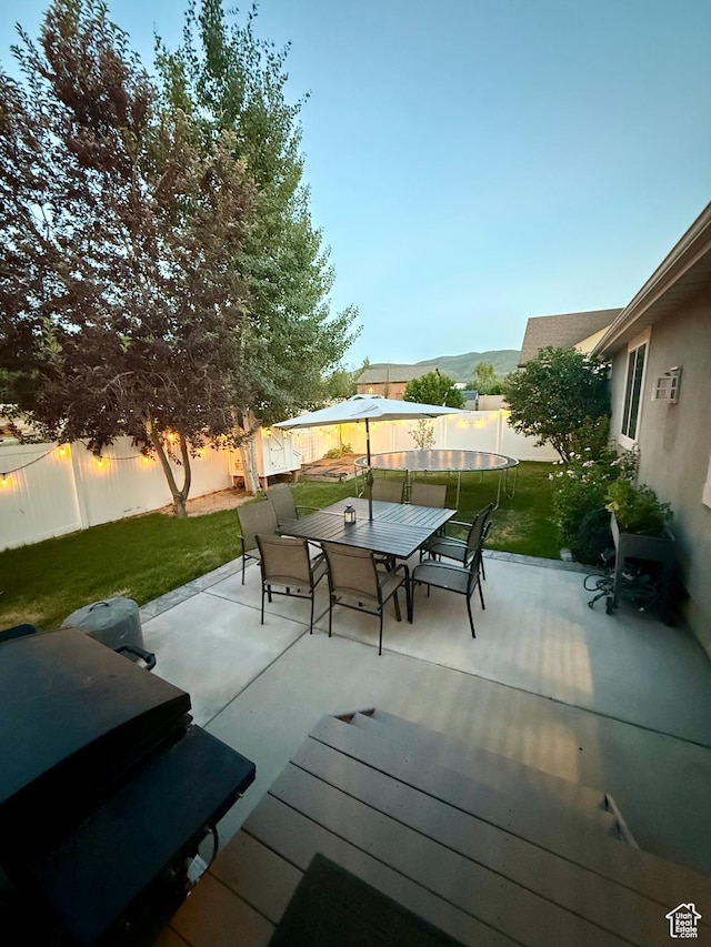 2071 S 500 E, Heber City, UT 84032 - fenced backyard with a trampoline, a patio, outdoor dining area, and grilling area