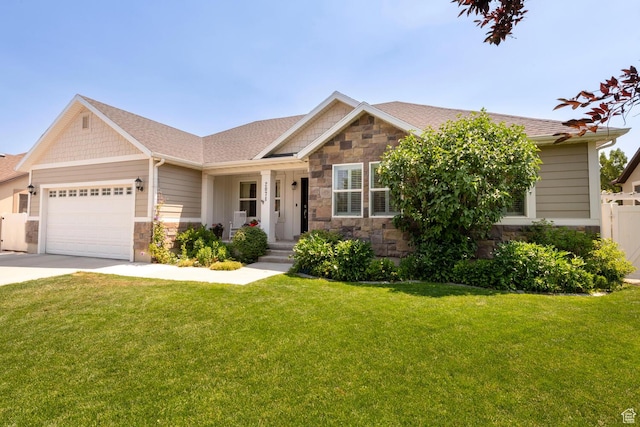 2071 S 500 E, Heber City, UT 84032 - view of front of home with stone siding, a garage, concrete driveway, and a shingled roof