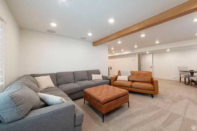 2071 S 500 E, Heber City, UT 84032 - living room featuring light carpet, recessed lighting, and beam ceiling