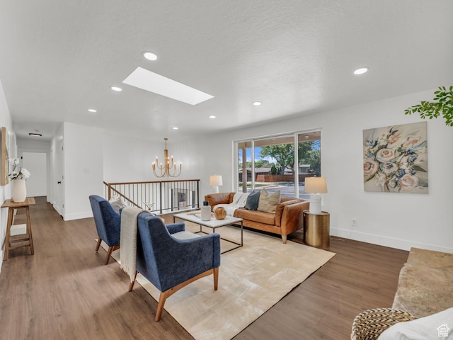1432 E Colony Dr, Holladay, UT 84117 - living area featuring a chandelier, a skylight, wood finished floors, and recessed lighting