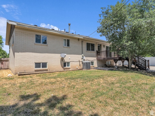 1432 E Colony Dr, Holladay, UT 84117 - rear view of property featuring brick siding, a wooden deck, and stairs