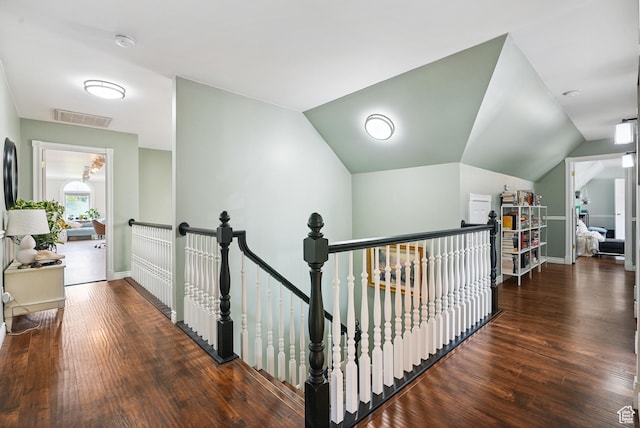 12671 S Somerdowns Ct, Draper, UT 84020 - corridor with an upstairs landing, wood finished floors, and vaulted ceiling