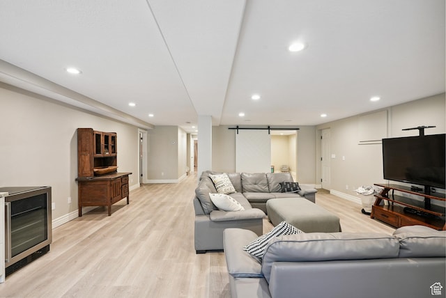 12671 S Somerdowns Ct, Draper, UT 84020 - living room featuring recessed lighting, light wood finished floors, and wine cooler