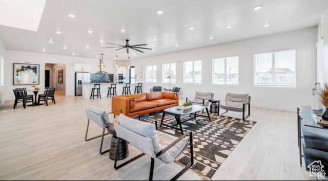1144 E Trident Dr S, Saratoga Springs, UT 84045 - living room featuring light wood finished floors, recessed lighting, and ceiling fan