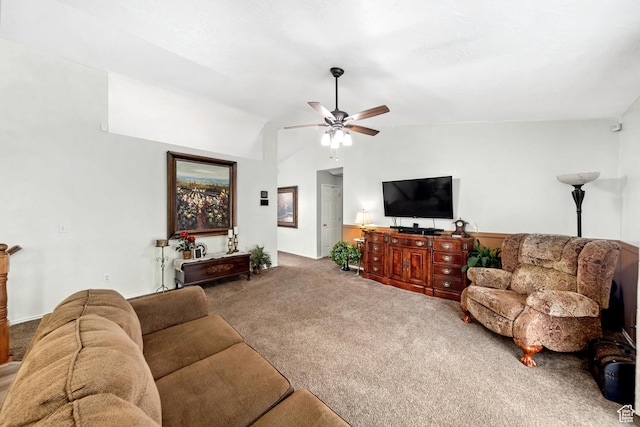 5149 W Village Wood Dr, West Valley City, UT 84120 - carpeted living area with ceiling fan and vaulted ceiling