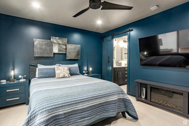 6627 Mountain Alder Way, Park City, UT 84098 - bedroom with light carpet, ensuite bath, a ceiling fan, and recessed lighting