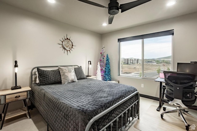 6627 Mountain Alder Way, Park City, UT 84098 - bedroom featuring recessed lighting, light colored carpet, a ceiling fan, and a desk