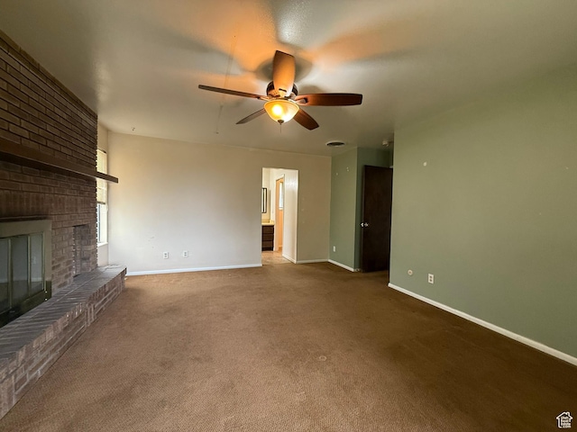 159 W 8800 S, Spanish Fork, UT 84660 - unfurnished living room with ceiling fan, carpet floors, and a fireplace