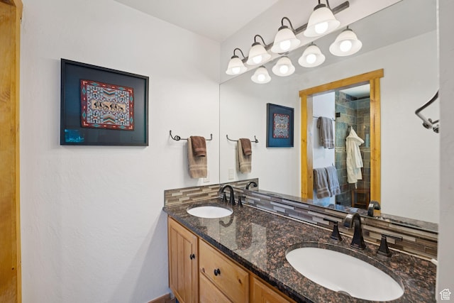 1955 Deer Valley Dr N Unit 302, Park City, UT 84060 - bathroom with double vanity, a shower, and tasteful backsplash