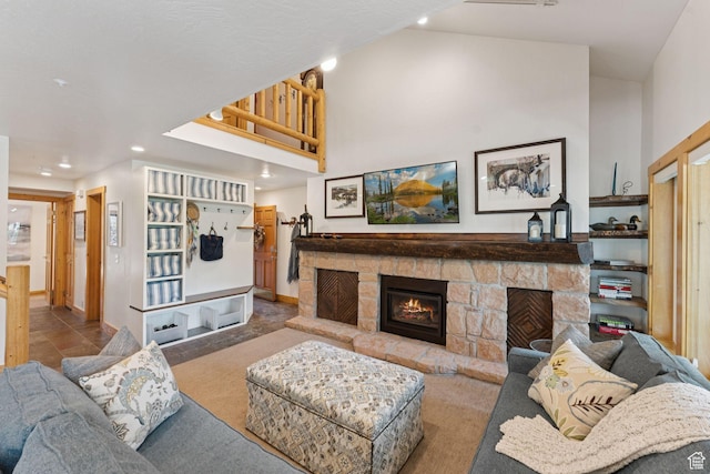 1955 Deer Valley Dr N Unit 302, Park City, UT 84060 - living room featuring a fireplace, recessed lighting, and carpet floors