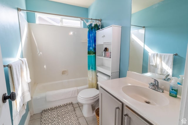 4091 W Juniper Hills Dr, South Jordan, UT 84095 - bathroom with shower / bath combination with curtain, vanity, and tile patterned floors
