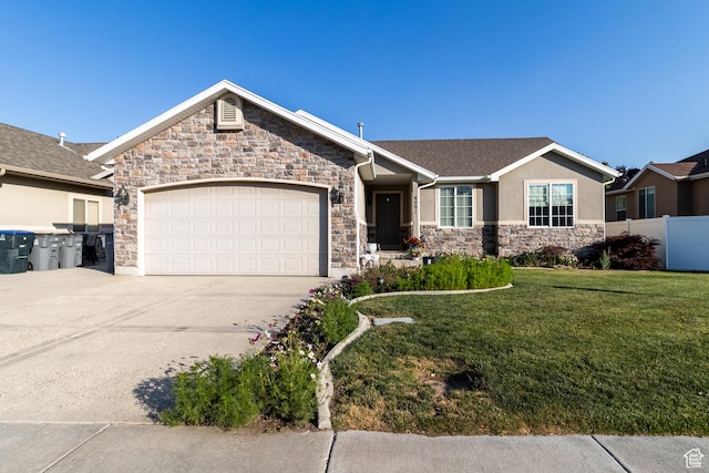 4091 W Juniper Hills Dr, South Jordan, UT 84095 - single story home featuring stone siding, driveway, an attached garage, and stucco siding
