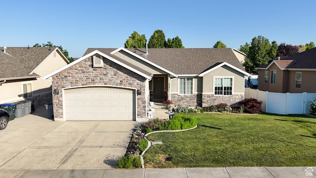 4091 W Juniper Hills Dr, South Jordan, UT 84095 - view of front of property with stone siding, driveway, a garage, stucco siding, and a shingled roof