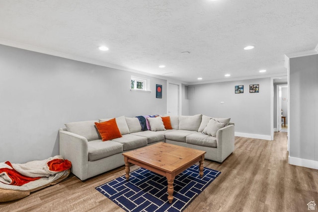 784 Lavina Dr, South Ogden, UT 84403 - living room featuring ornamental molding, wood finished floors, recessed lighting, and a textured ceiling