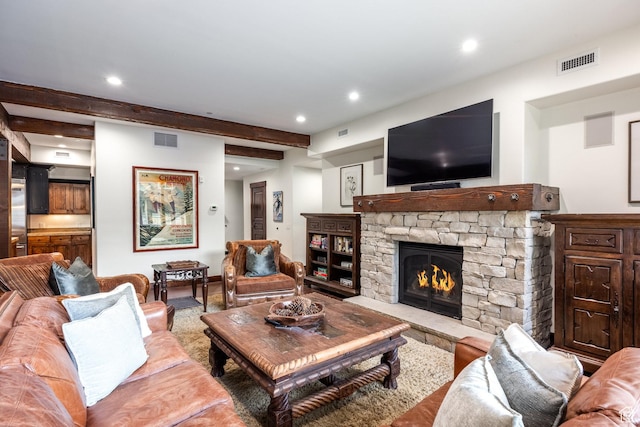 1825 Three Kings Dr Unit 3101, Park City, UT 84060 - living area with recessed lighting, beam ceiling, wood finished floors, and a fireplace