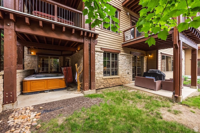 1825 Three Kings Dr Unit 3101, Park City, UT 84060 - patio / terrace featuring a hot tub, area for grilling, a patio area, and an outdoor living space