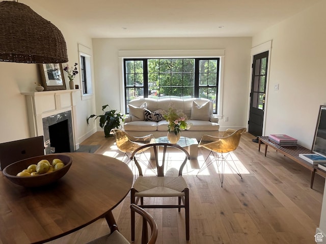 2487 S Beverly St E, Salt Lake City, UT 84106 - living room with light wood-style floors and a fireplace