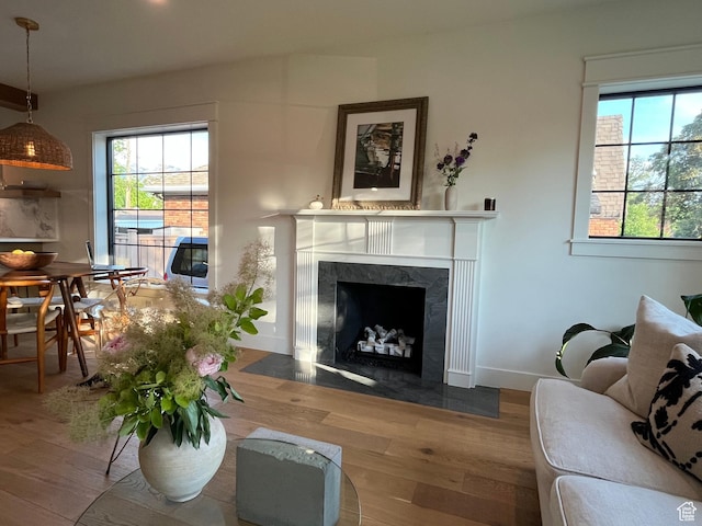 2487 S Beverly St E, Salt Lake City, UT 84106 - living room featuring wood finished floors and a fireplace