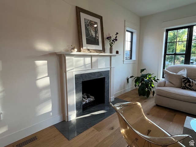 2487 S Beverly St E, Salt Lake City, UT 84106 - living area with wood finished floors, a high end fireplace, and healthy amount of natural light