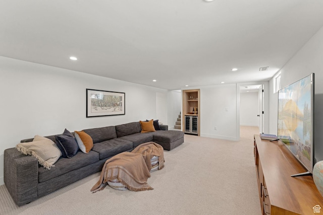 2487 S Beverly St E, Salt Lake City, UT 84106 - living room with carpet, recessed lighting, and stairs