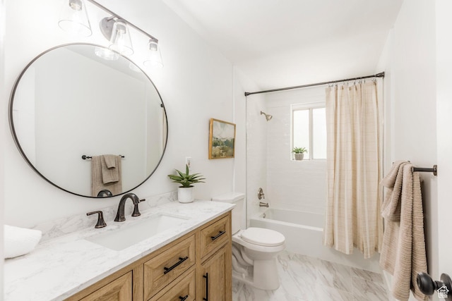 5655 S 700 W, Murray, UT 84123 - bathroom with vanity, shower / bath combination with curtain, and marble look tile flooring