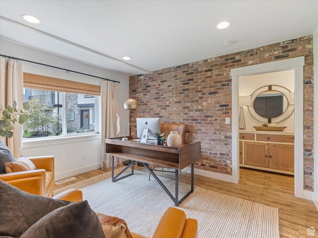 14735 S Asher Ln W, Bluffdale, UT 84065 - office space featuring light wood finished floors, brick wall, and recessed lighting