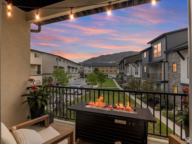 14735 S Asher Ln W, Bluffdale, UT 84065 - balcony featuring a fire pit, a residential view, and a mountain view