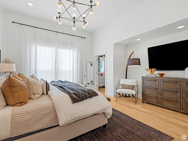 14735 S Asher Ln W, Bluffdale, UT 84065 - bedroom featuring light wood-style floors, a chandelier, and recessed lighting