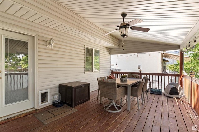 707 W 3675 S, Riverdale, UT 84405 - wooden deck with outdoor dining area and a ceiling fan