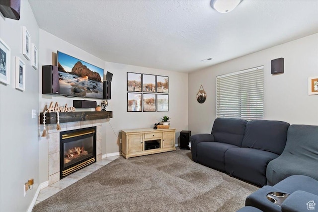 707 W 3675 S, Riverdale, UT 84405 - tiled living area featuring a fireplace and a textured ceiling