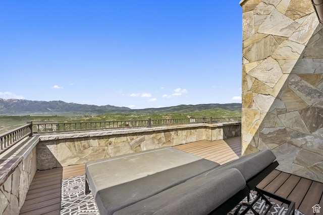 9079 Dye Cabins Dr, Park City, UT 84098 - wooden terrace featuring a mountain view and a jacuzzi